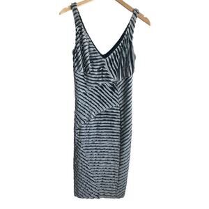 Nicole Miller Mini Dress Women M Gray Black Ripple Bodycon Rave Y2K Retro‎ Club